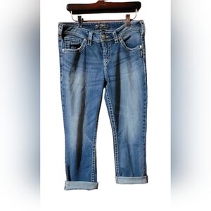 Silver Natsuki Capri 30 Medium Wash Thick Stitch Mid Rise Summer Denim